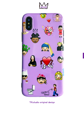 TRstudio原创适用于苹果iphonex网红11表情emoji卡通紫色手机壳