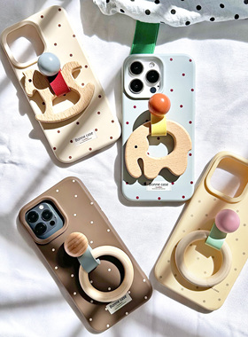TRstudio原创设计卡通摇摇木马大象木头圆环圆球皮环支架手机壳全包软壳适用于iphone16pro15promax手提支撑