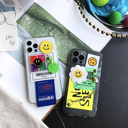 TR透明全包笑脸太阳花链条手机壳适用于苹果13pro12潮牌华为安卓