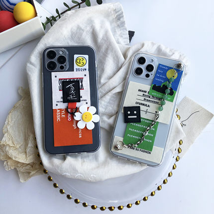 TR透明防摔太阳花笑脸链条iphone13pr12手机壳吊饰潮牌hua为安卓