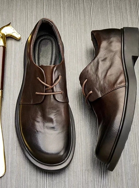帕达索商务休闲皮鞋2022秋冬新款圆头男鞋青年系带真皮男鞋221061