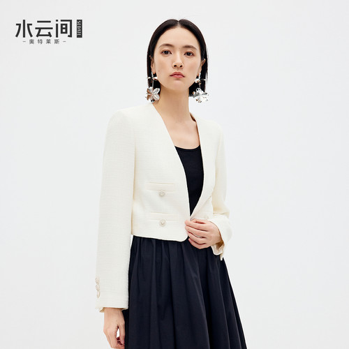 水云间白色小香风短款外套女式无领通勤外搭上衣百搭2026春季新款
