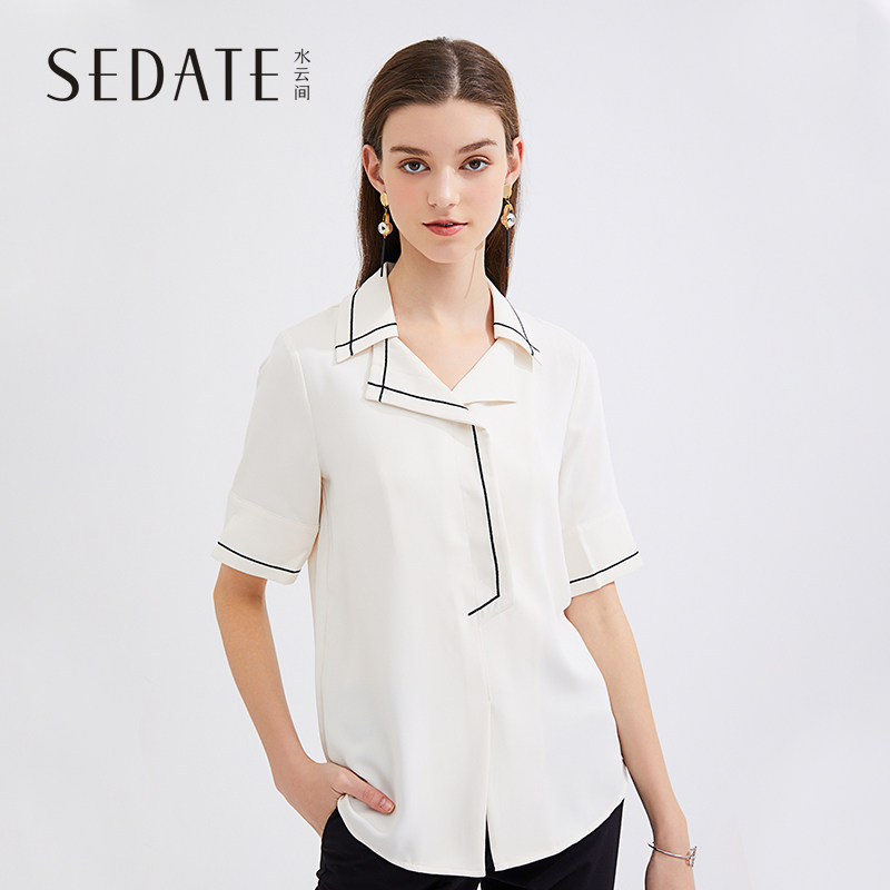 水云间薄款短袖衬衫女2020年夏季新款设计感撞色宽松衬衣休闲