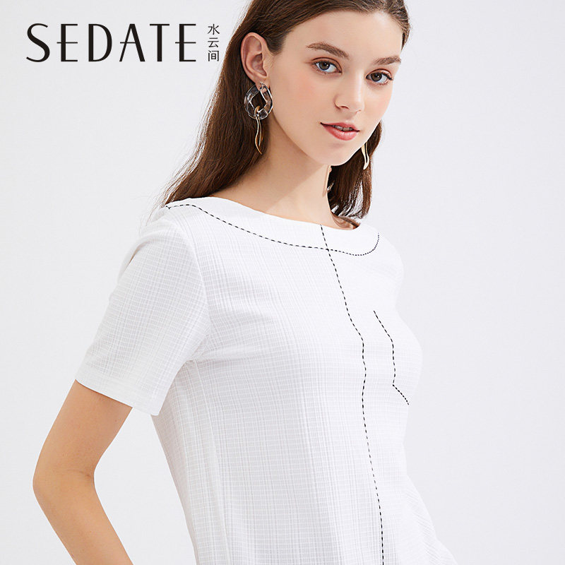 水云间纯棉2020新款一字领夏季t恤薄款女套头宽松短袖体恤短款