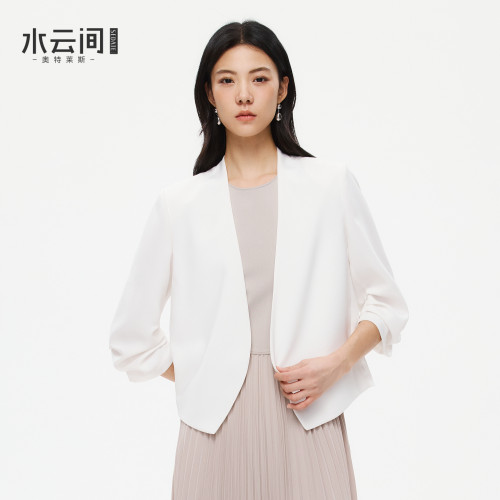 水云间极简无扣小西装外套女白色短款七分袖西服轻职场风2026新款