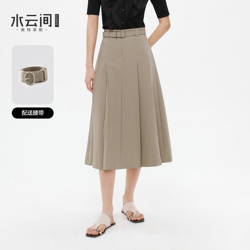 水云间卡其色百褶半身裙女中长款a字西装伞裙子通勤百搭2026新款