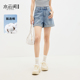 子纯棉2026夏 复古街头a字阔腿裤 水云间浅蓝色牛仔高腰短裤 女美式