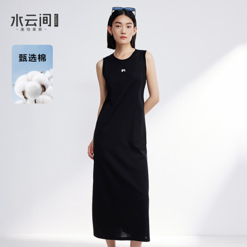 水云间黑色背心连衣裙女装户外网球运动风针织长裙子2026夏季新款