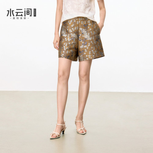 水云间新中式复古花卉提花短裤女国风高腰A字阔腿裤子显瘦2026秋