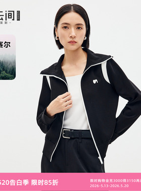 水云间黑色翻领短款外套女装卫衣运动风长袖上衣百搭2026春季新款