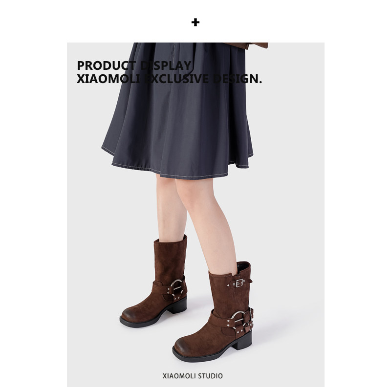 BROWN CHELSEA BOOTS WOMENS WINTER 2024 NEW SKINNY MARTIN BOOTS BRITISH STYLE PLATFORM WESTERN COWBOY BOOTS