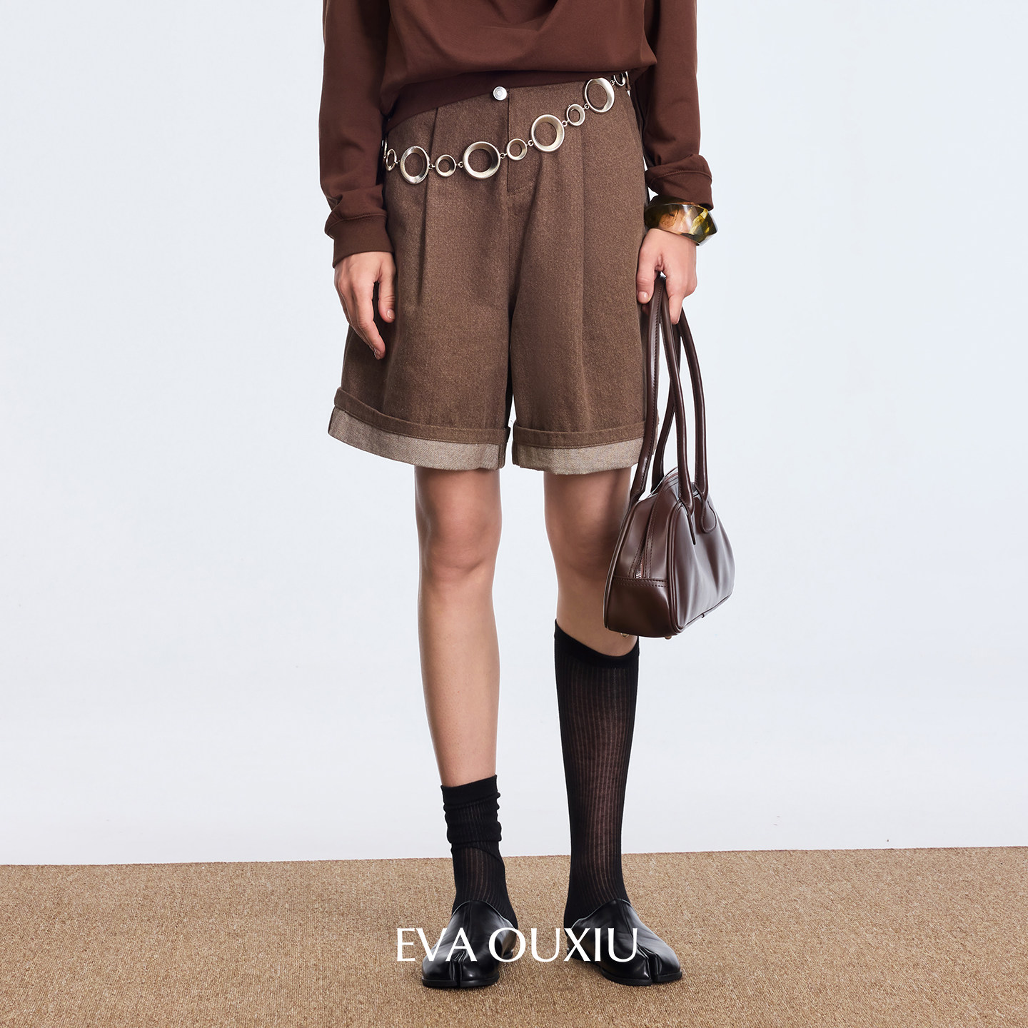 EVAOUXIU商场同款棉质摩卡棕色休闲牛仔短裤阔腿裤休闲裤25早秋女,女装/女士精品,牛仔裤,淘宝优惠券,粉丝福利购,淘宝优惠卷