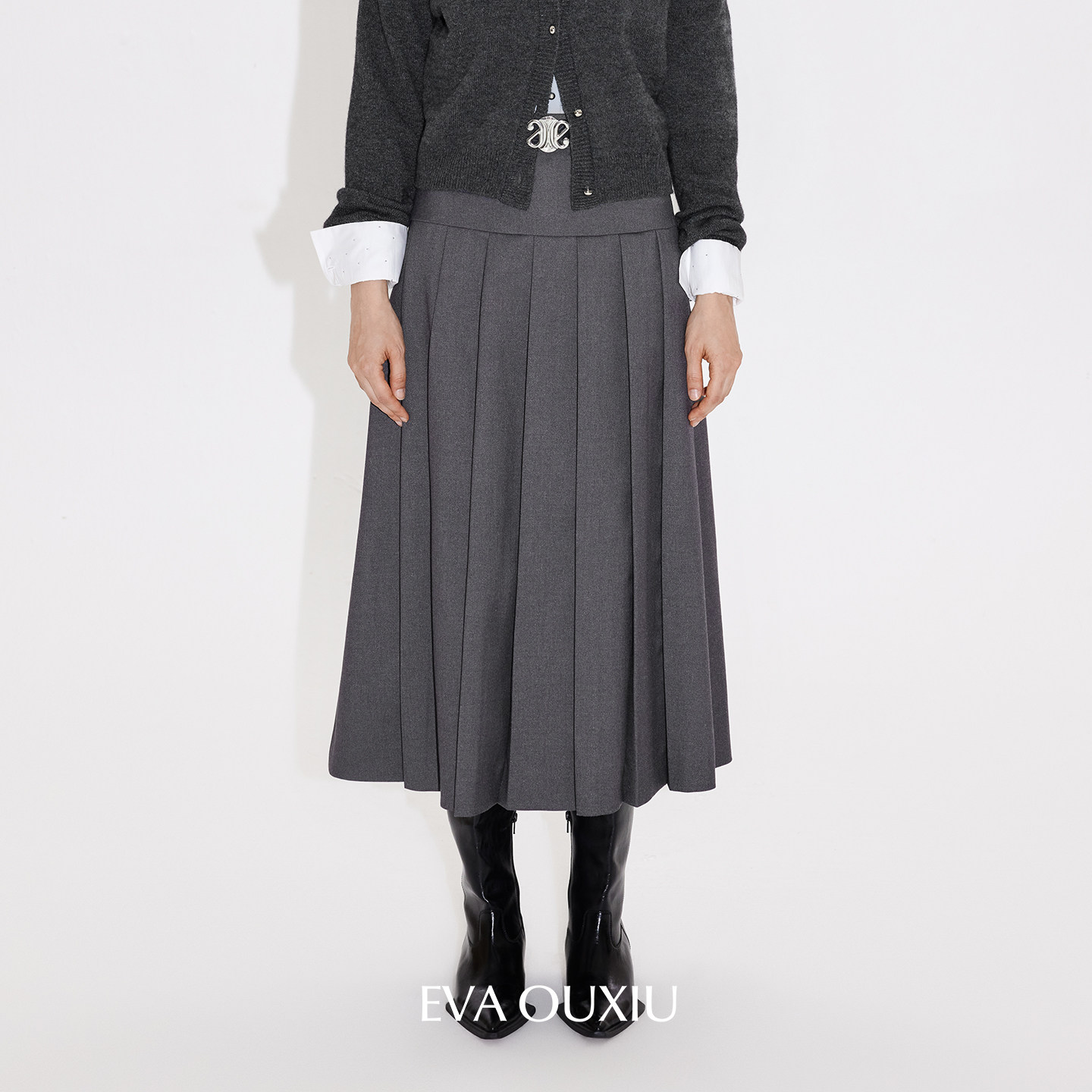 EVAOUXIU百搭百褶中裙