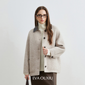EVAOUXIU 新品 羊驼绒超轻双面羊毛呢子大衣女冬简约巴恩风外套