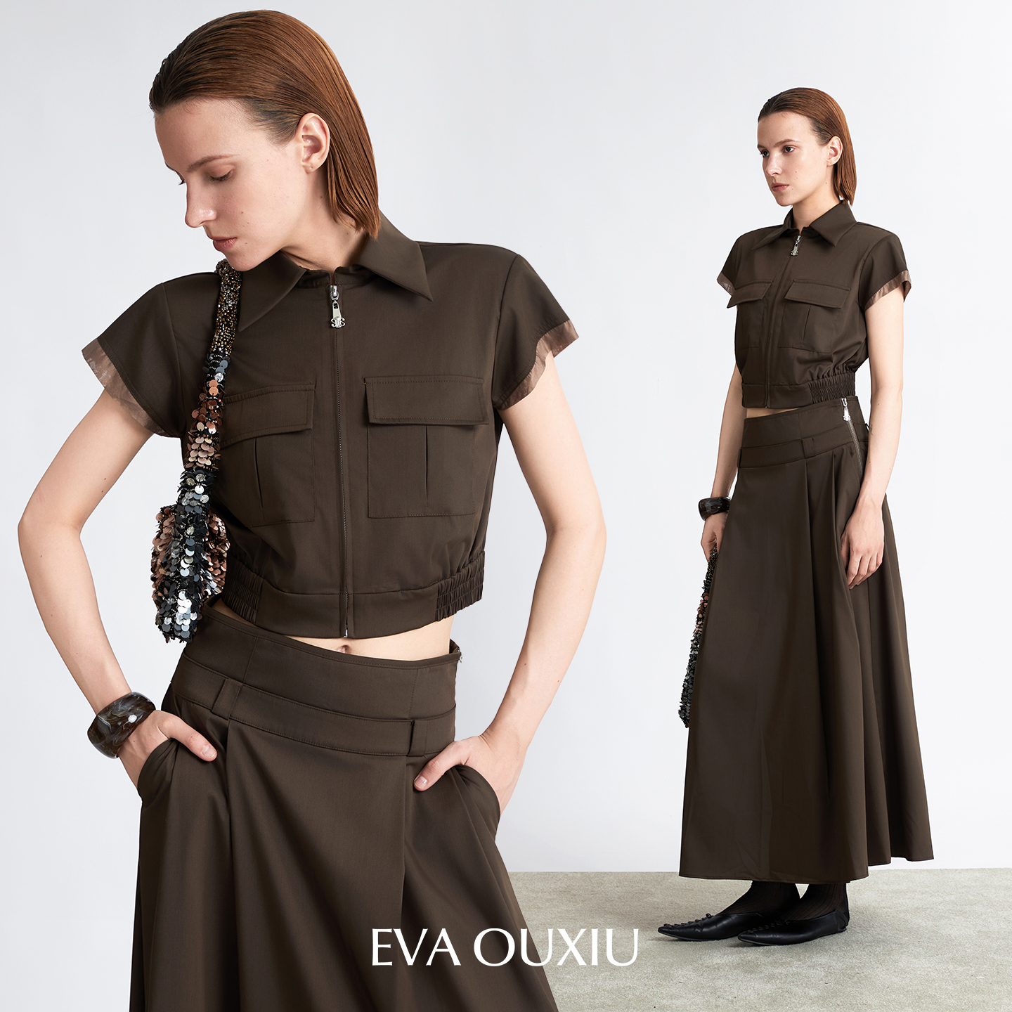 工装廓形短款衬衫+半裙