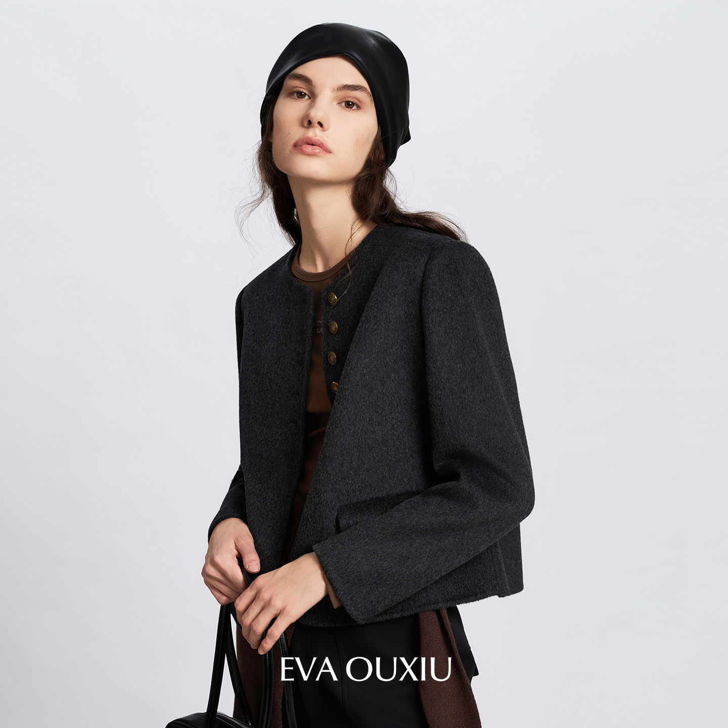 EVAOUXIU【精选】小香风短款绵羊毛大衣女秋冬新款毛呢外套