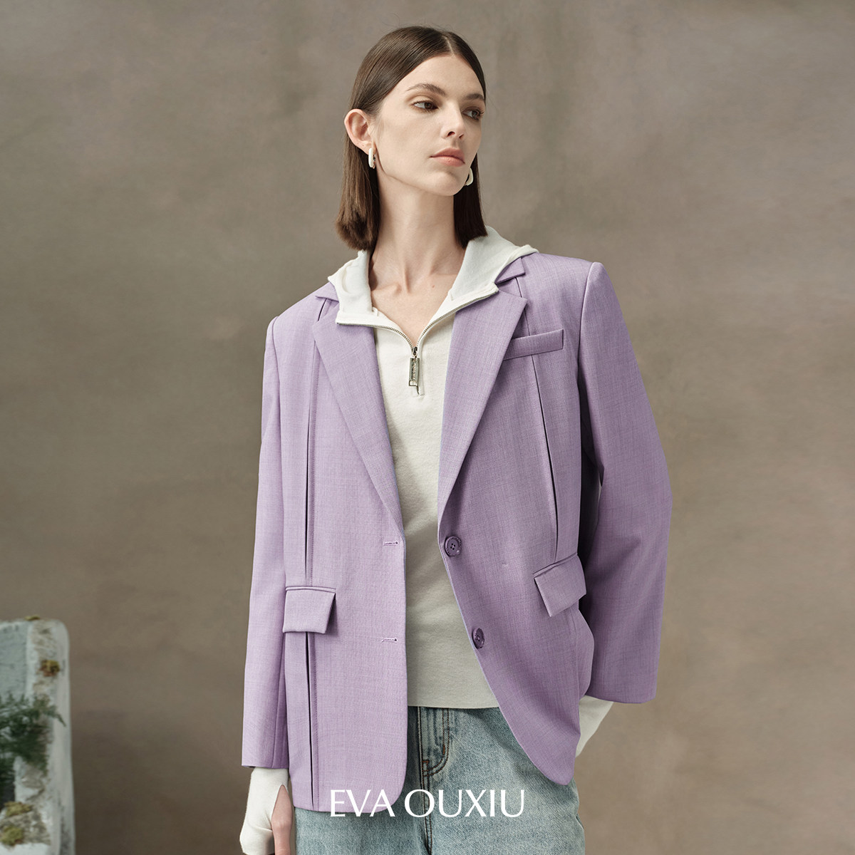 EVAOUXIU商场同款静奢风紫色西装外套马甲背心中裤套装简约通勤女,女装/女士精品,时尚套装,淘宝优惠券,粉丝福利购,淘宝优惠卷