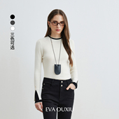 女2025冬季 新款 修身 EVAOUXIU假两件羊毛套头衫 半高领针织衫 内搭女