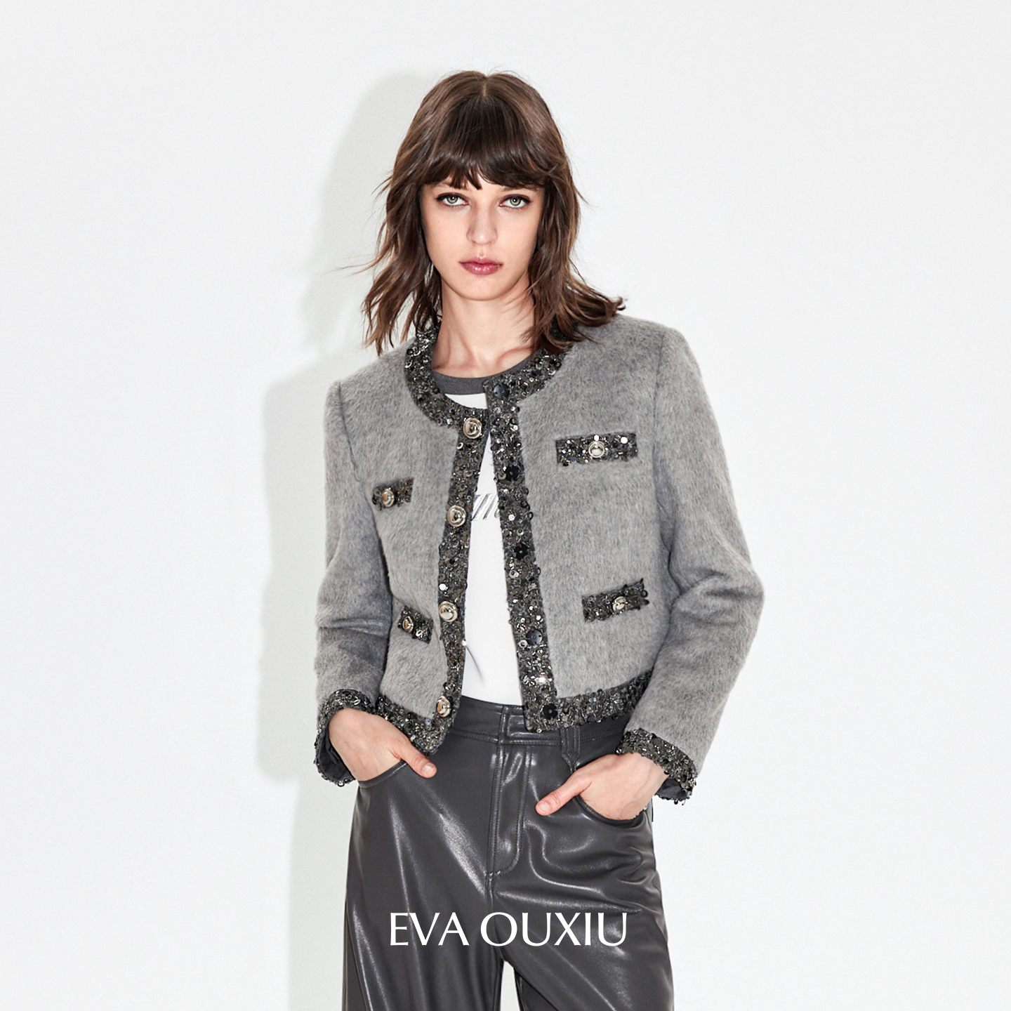 EVAOUXIU静奢风小香风短大衣