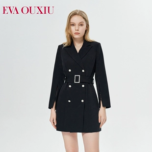 新款 连衣裙 裙女气质拼接袖 伊华欧秀2023年春季 通勤职业喇叭袖 西装