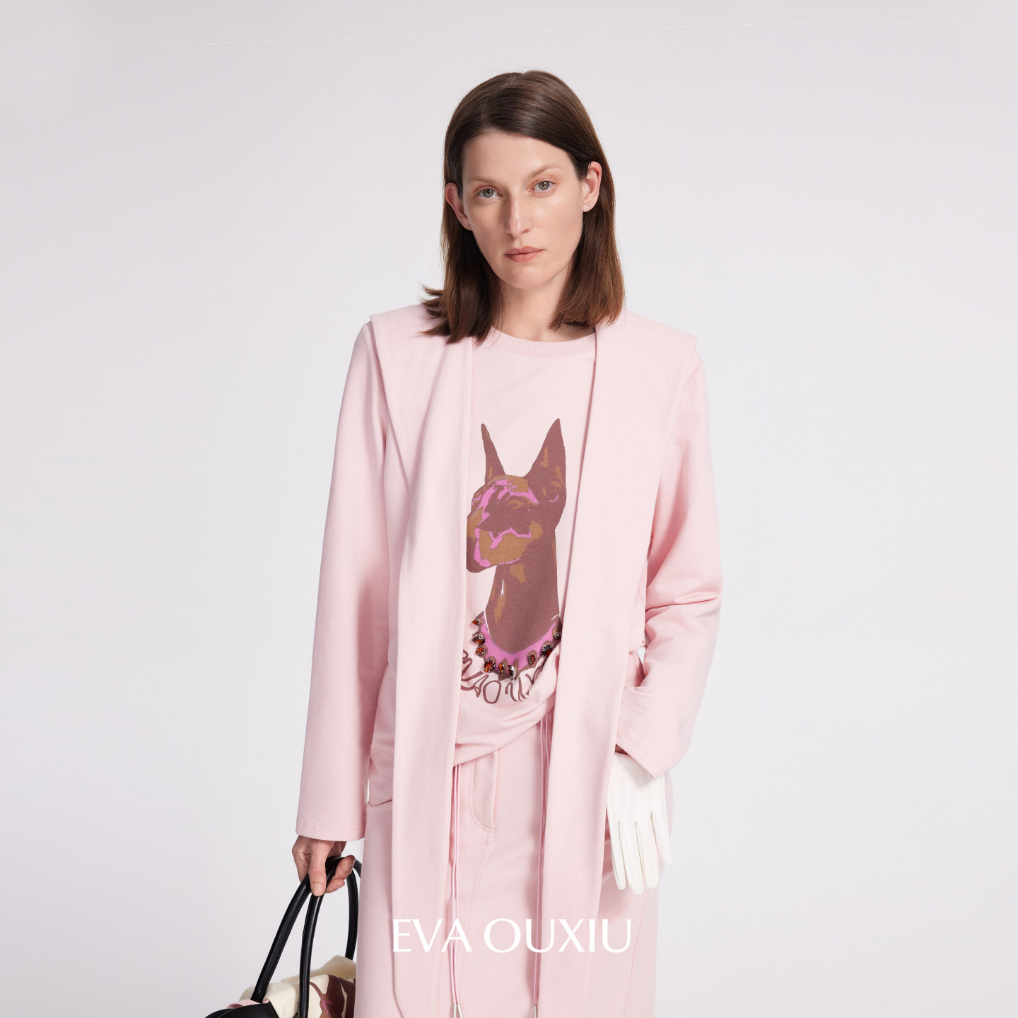 EVAOUXIU商场同款休闲运动套装女2026春季萌宠狗狗卫衣半裙两件套