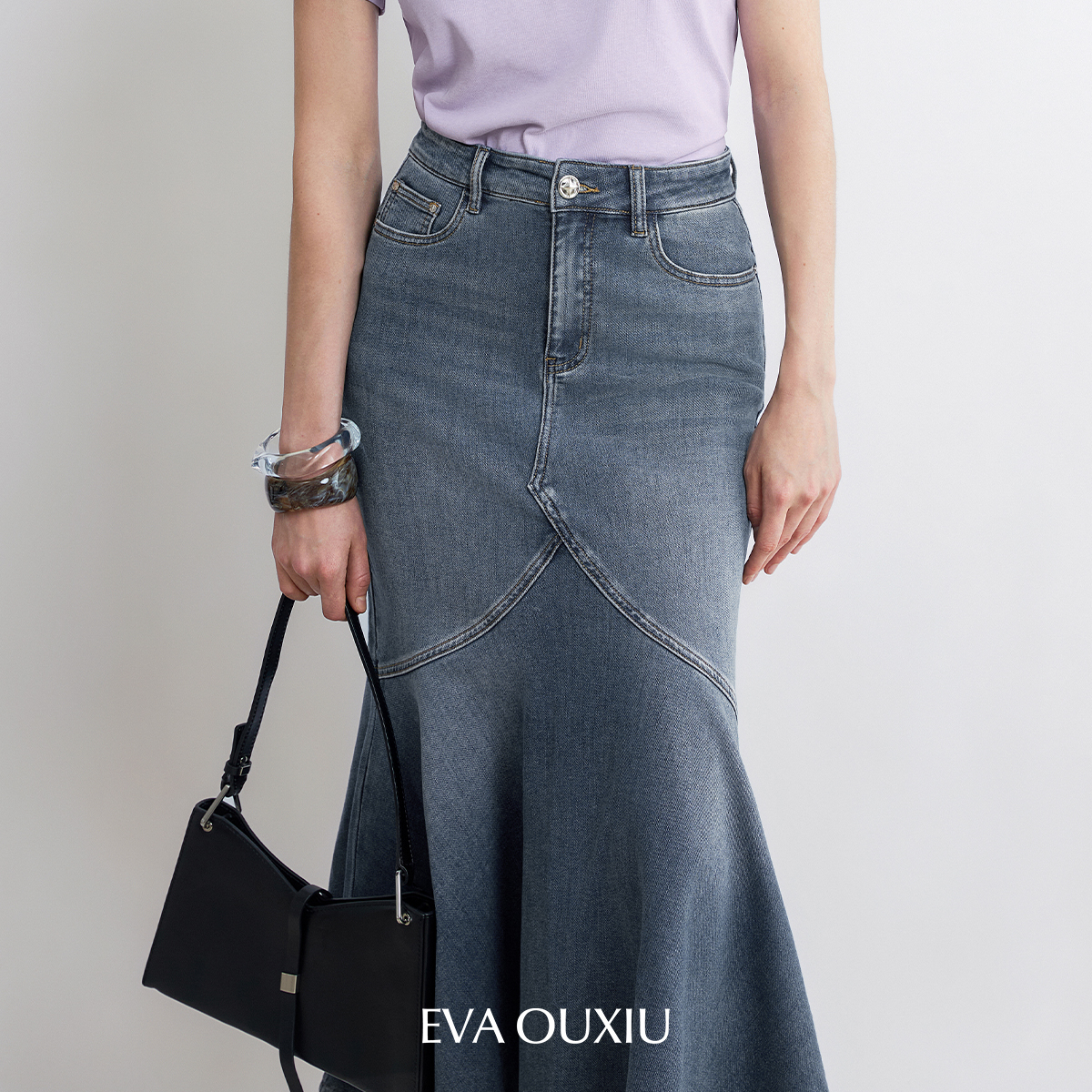 中裙半身裙型感显瘦棉质牛仔鱼尾