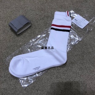 现货 Thom Browne MAS102A 正品 21春夏男士 长筒彩条白色袜子