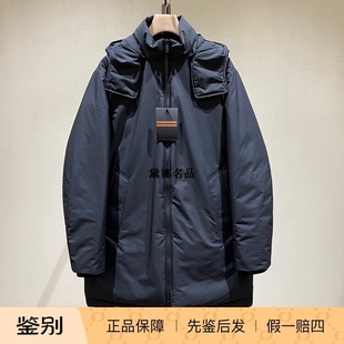 正品现货Zegna 秋冬男士中长款带帽款羊绒羽绒服大衣外套UCT35A6