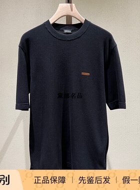 正品现货 Zegna/杰尼亚 24春夏男士珠地棉黑色圆领短袖T恤UDC9XA7