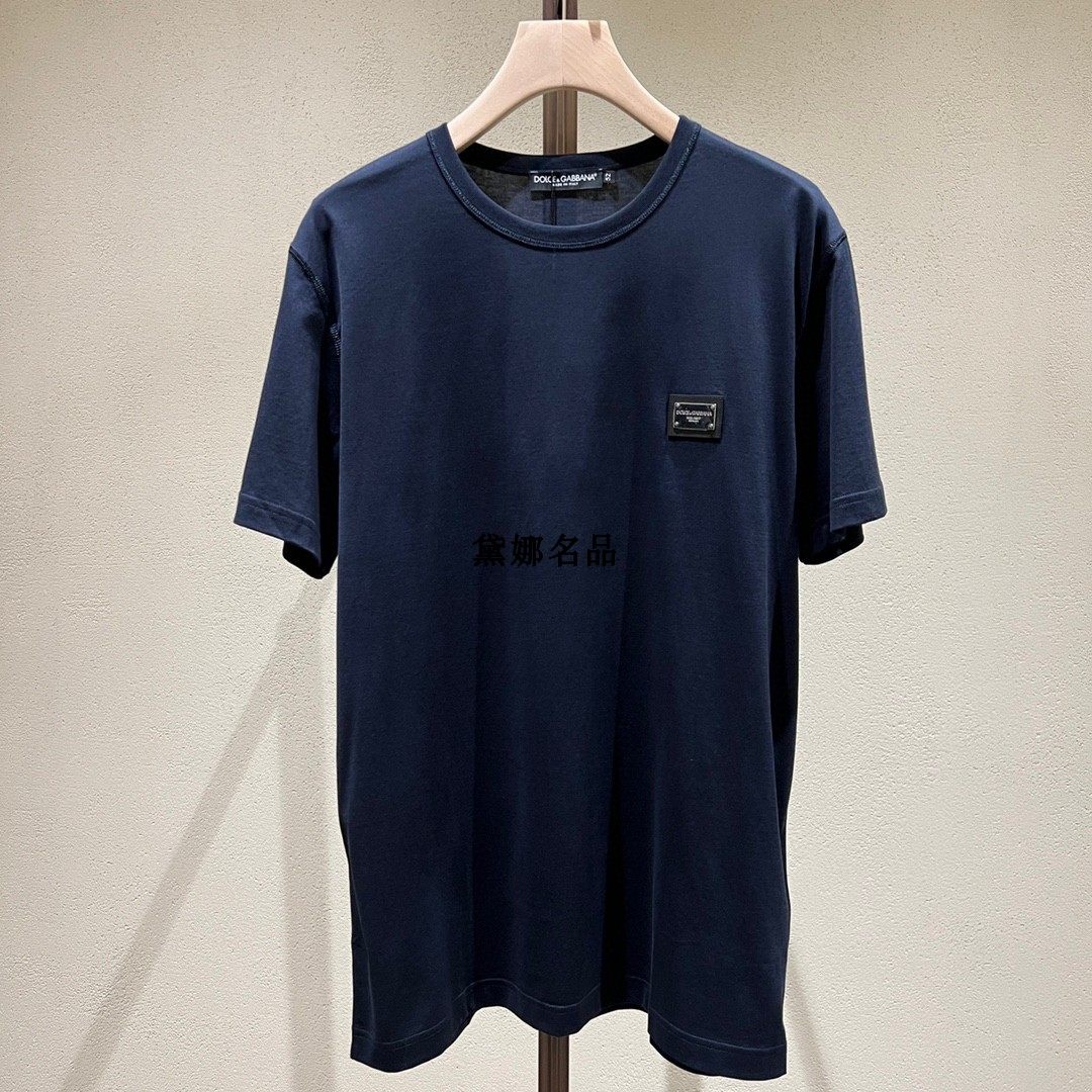 正品现货 DG 24春夏男士纯棉铁牌藏蓝色圆领短袖T恤半袖 G8PT1T