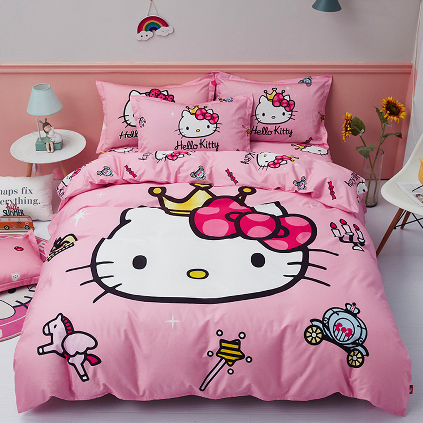 公主风儿童纯棉四件套hellokitty学生宿舍卡通全棉三件套床上用品
