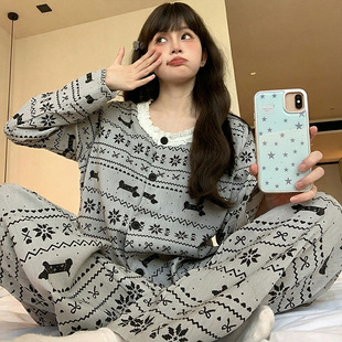 高级感云朵棉睡衣女款夏季可爱卡通套装2026春秋新款少女家居服