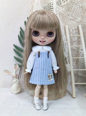 特价blytheob24 小布 licca 现货娃衣浅蓝条纹背带裙