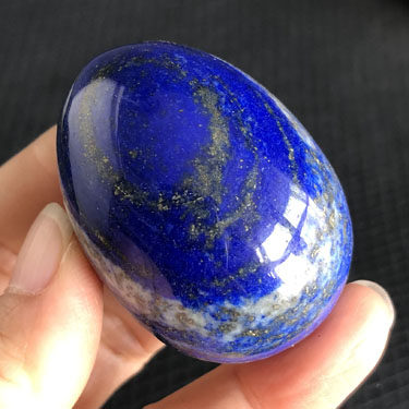 水玉冰魄天然帝王青青金石鸡蛋把玩 青金石手把件 小摆件蓝多