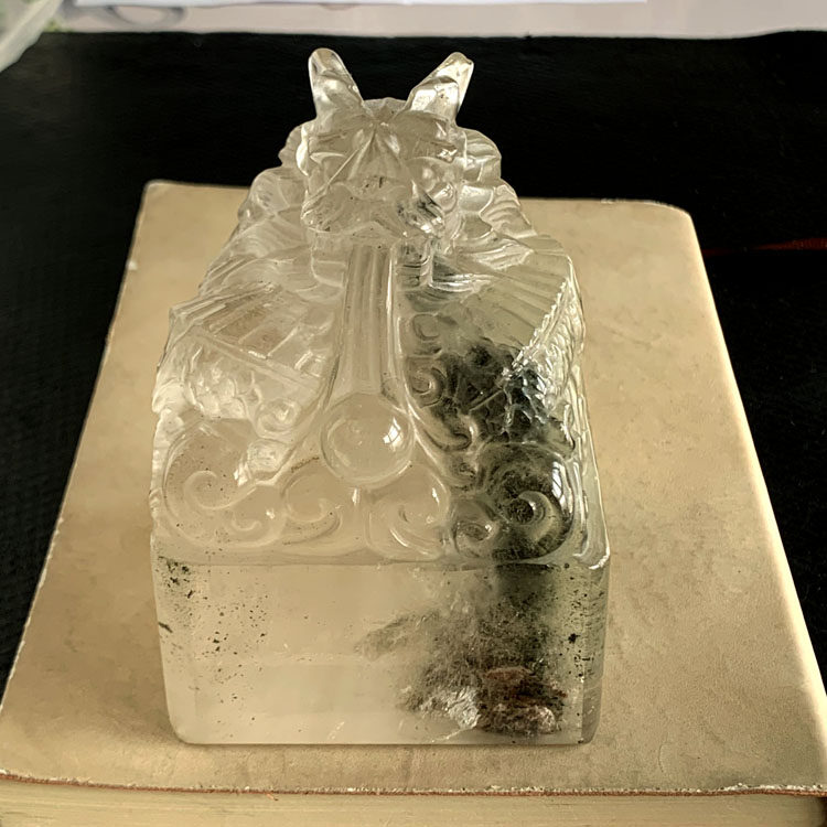 大号龙章天然绿幽灵印章白水晶玉玺蟠龙戏水闲章书画风水章绿发