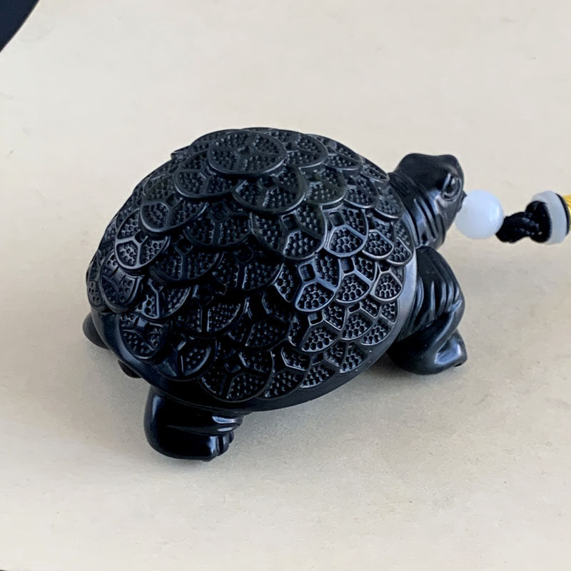 天然和田玉墨玉金钱龟摆件实物