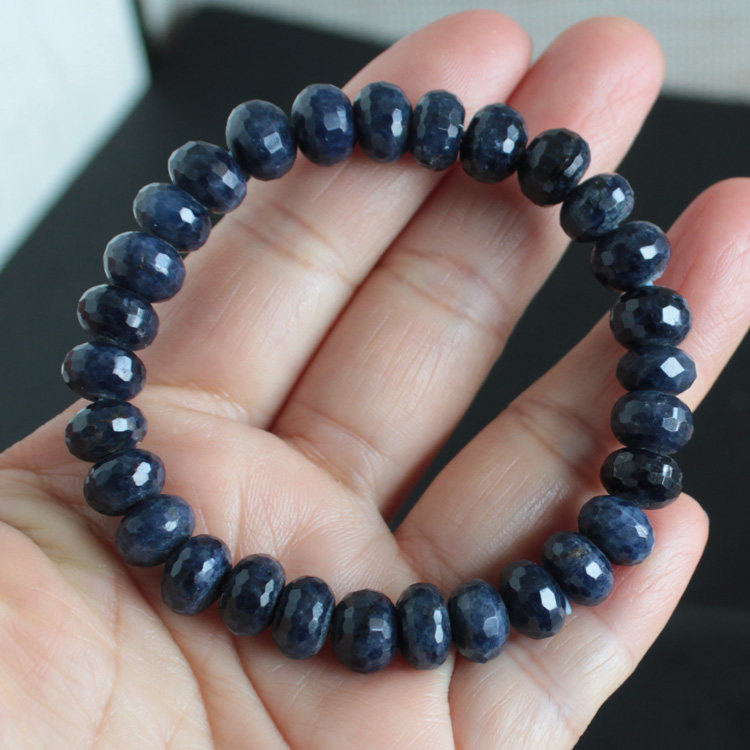 水玉冰魄天然蓝宝石刻面盘珠手链  蓝宝手串 深蓝