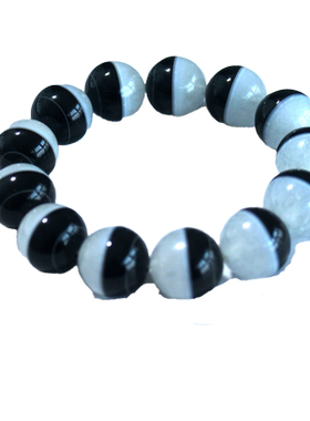 天然白水晶手串黑玛瑙