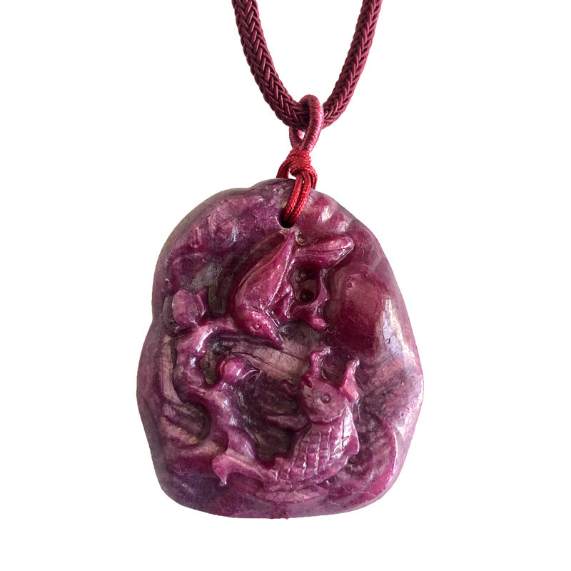 水玉冰魄天然红宝石吊坠 手工雕刻红刚玉项坠 喜上梅梢 实物
