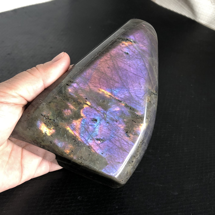 水玉冰魄 天然紫色拉长石摆件 钠长石家居摆饰 紫彩光月长月光石