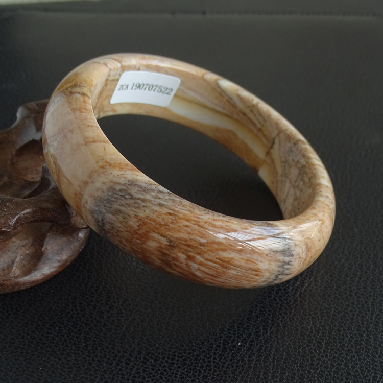 水玉冰魄白树化玉手镯 树化石手镯 硅化木化玉 木化石实物送证书