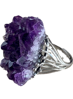 天然紫晶簇戒指骨干紫水晶牙闪亮