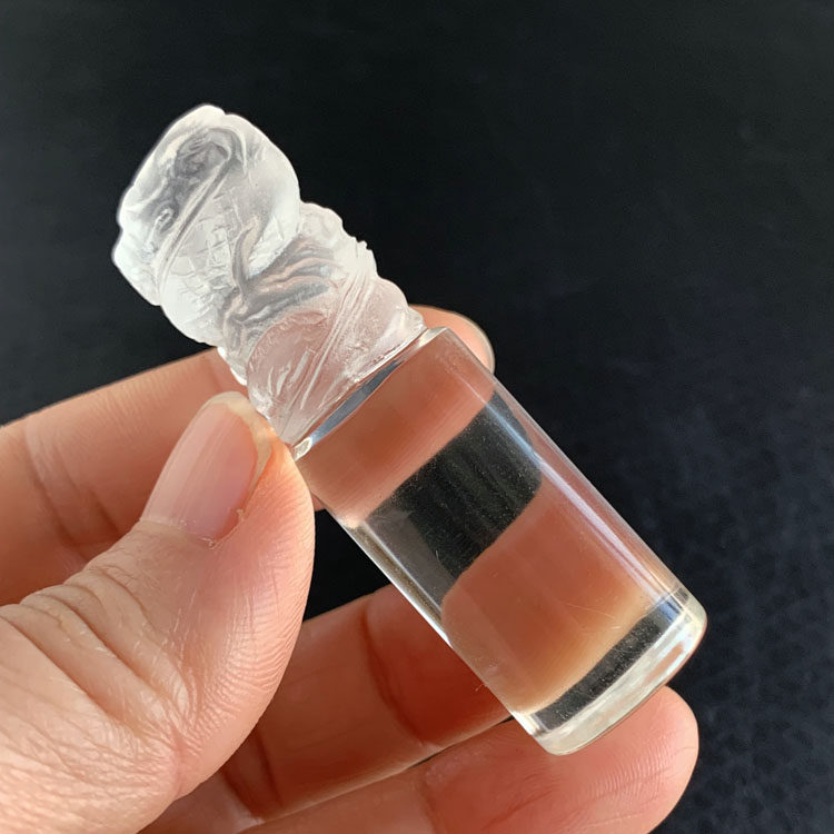 蟠龙章天然白水晶印章莲花开富贵圆章闲章水晶书画章盘龙刻字定制