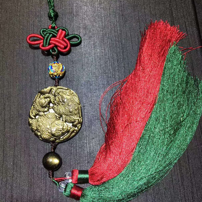 水玉冰魄 天然黑曜石车挂 金曜石雕刻三足金蟾三脚蟾汽车挂件内饰