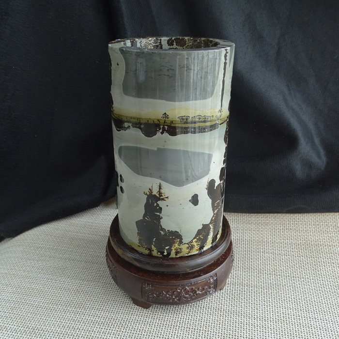 水玉冰魄天然草花石直边笔筒摆件 风景奇石书桌博古架摆件礼品