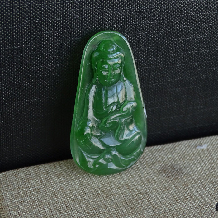 天然和田玉观音一物一图吊坠项链