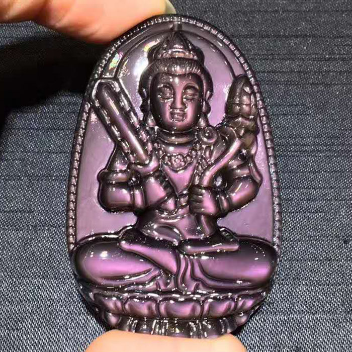 墨西哥冰彩黑曜岩八大守护神吊坠