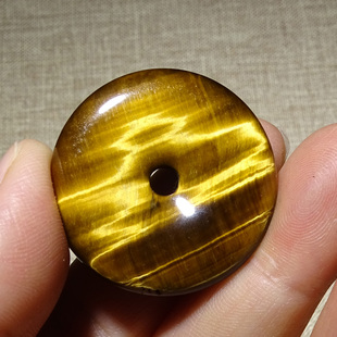 水玉冰魄天然黄虎石吊坠 黄虎眼石平安扣吊坠闪电纹黄虎睛石配绳