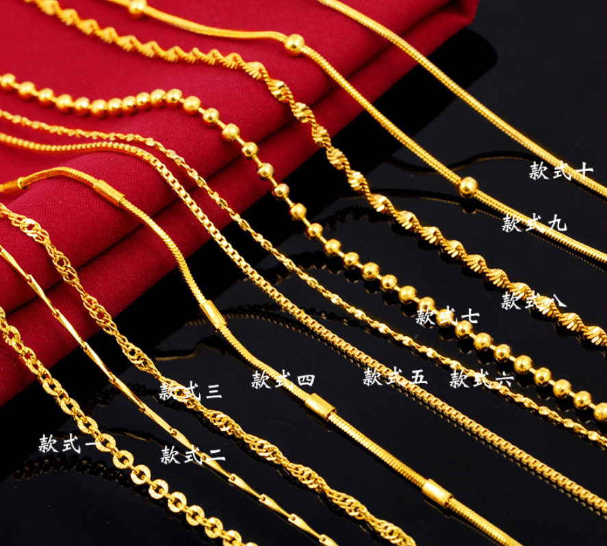 kaivy真金女士项链 水波链蛇骨链满天星瓜子链 黄金细盒子链