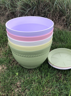 加厚环保树脂塑料花盆圆形盆种绿萝盆多彩仿瓷碗形塑料磨砂盆带托